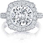 This image shows the setting with a 3.50ct round cut center diamond. The setting can be ordered to accommodate any shape/size diamond listed in the setting details section below.