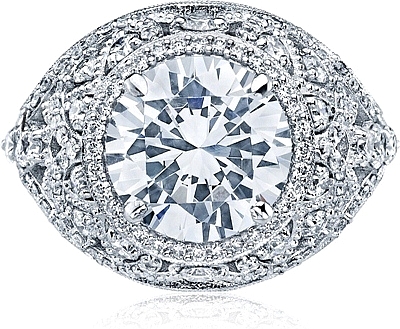 This image shows the setting with a 3.50ct round cut center diamond. The setting can be ordered to accommodate any shape/size diamond listed in the setting details section below.