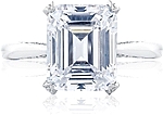 This image shows the setting with a 3.00ct emerald cut center diamond. The setting can be ordered to accommodate any shape/size diamond listed in the setting details section below.