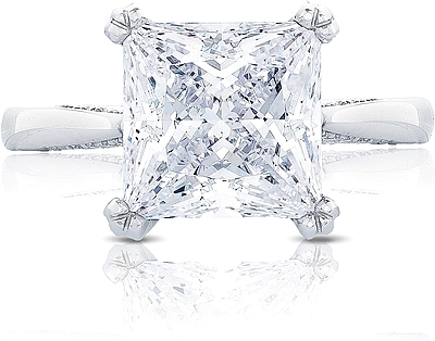 This image shows the setting with a 3.00ct princess cut center diamond. The setting can be ordered to accommodate any shape/size diamond listed in the setting details section below.