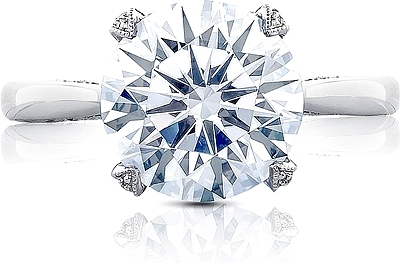 This image shows the setting with a 3.50ct round brilliant cut center diamond. The setting can be ordered to accommodate any shape/size diamond listed in the setting details section below.