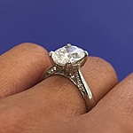 This image shows the ring with a 2.00ct oval cut center diamond but can be ordered to accommodate any shape or size diamond listed below.