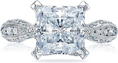 This image shows the setting with a 3.50ct princess cut center diamond. The setting can be ordered to accommodate any shape/size diamond listed in the setting details section below.