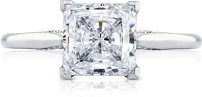 This image shows the setting with a 1.50ct princess cut center diamond. The setting can be ordered to accommodate any shape/size diamond listed in the setting details section below.