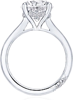 This image shows the setting with a 2.50ct round brilliant cut center diamond. The setting can be ordered to accommodate any shape/size diamond listed in the setting details section below.