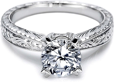 This image shows the setting with a 1.00ct round brilliant cut diamond. The setting can be ordered to accommodate any shape/size diamond listed in the setting details section below.