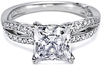 This image shows the setting with a 1.00ct princess cut center diamond. The setting can be ordered to accommodate any shape/size diamond listed in the setting details section below.