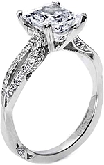 This image shows the setting with a 1.00ct princess cut center diamond. The setting can be ordered to accommodate any shape/size diamond listed in the setting details section below.