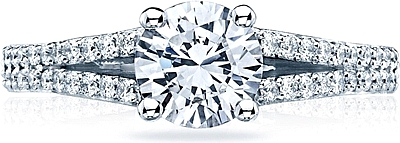 This image shows the setting with a 1.00ct round cut center diamond. The setting can be ordered to accommodate any shape/size diamond listed in the setting details section below.