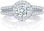 This image shows the setting with a 1.00ct round cut center diamond. The setting can be ordered to accommodate any shape/size diamond listed in the setting details section below.