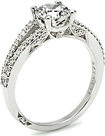 This image shows the setting with a 1.00ct round brilliant cut center diamond. The setting can be ordered to accommodate any shape/size diamond listed in the setting details section below.