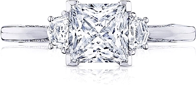 This image shows the setting with a 1.00ct princess cut center diamond. The setting can be ordered to accommodate any shape/size diamond listed in the setting details section below.