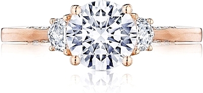 This image shows the setting with a 1.25ct round brilliant cut center diamond. The setting can be ordered to accommodate any shape/size diamond listed in the setting details section below.