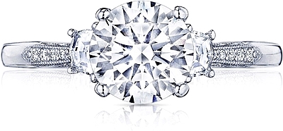 This image shows the setting with a 1.50ct round brilliant cut center diamond. The setting can be ordered to accommodate any shape/size diamond listed in the setting details section below.