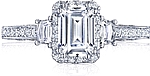 This image shows the setting with a 1.00ct emerald cut center diamond. The setting can be ordered to accommodate any shape/size diamond listed in the setting details section below.