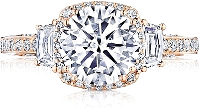 This image shows the setting with a 2.00ct round brilliant cut center diamond. The setting can be ordered to accommodate any shape/size diamond listed in the setting details section below.