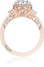 This image shows the setting with a 2.00ct round brilliant cut center diamond. The setting can be ordered to accommodate any shape/size diamond listed in the setting details section below.