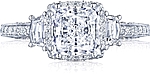 This image shows the setting with a 1.50ct princess cut center diamond. The setting can be ordered to accommodate any shape/size diamond listed in the setting details section below.