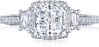 This image shows the setting with a 1.50ct princess cut center diamond. The setting can be ordered to accommodate any shape/size diamond listed in the setting details section below.