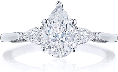 This image shows the setting with a 1.75ct pear cut center diamond. The setting can be ordered to accommodate any shape/size diamond listed in the setting details section below.