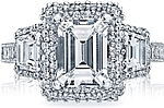 This image shows the setting with a 2.15ct emerald cut center diamond. The setting can be ordered to accommodate any shape/size diamond listed in the setting details section below.
