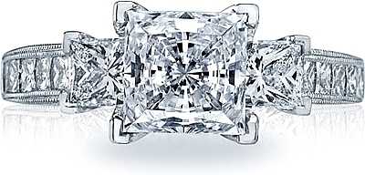 This image shows the setting with a 2.00ct princess cut center diamond. The setting can be ordered to accommodate any shape/size diamond listed in the setting details section below.