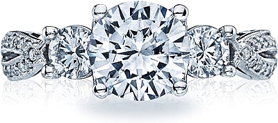 This image shows the setting with a 1.50ct round cut center diamond. The setting can be ordered to accommodate any shape/size diamond listed in the setting details section below.