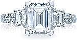 This image shows the setting with a 2.00ct emerald cut center diamond. The setting can be ordered to accommodate any shape/size diamond listed in the setting details section below.