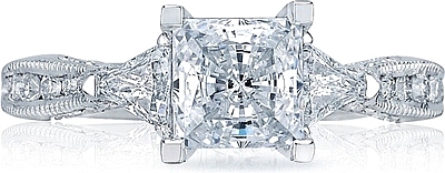 This image shows the setting with a 1.00ct princess cut center diamond. The setting can be ordered to accommodate any shape/size diamond listed in the setting details section below.