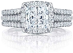 This image shows the setting with a 1.50ct princess cut center diamond. The setting can be ordered to accommodate any shape/size diamond listed in the setting details section below.