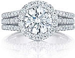 This image shows the setting with a 1.50ct round cut center diamond. The setting can be ordered to accommodate any shape/size diamond listed in the setting details section below.