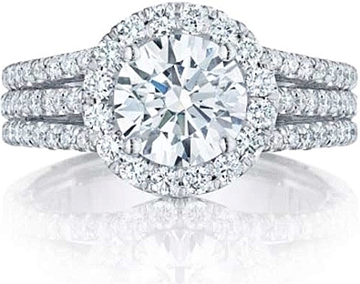 This image shows the setting with a 1.50ct round cut center diamond. The setting can be ordered to accommodate any shape/size diamond listed in the setting details section below.