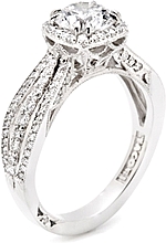 This image shows the setting with a 1.00ct round brilliant cut center diamond. The setting can be ordered to accommodate any shape/size diamond listed in the setting details section below.