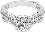 This image shows the setting with a 1.00ct round brilliant cut center diamond. The setting can be ordered to accommodate any shape/size diamond listed in the setting details section below.