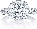 This image shows the setting with a 1.25ct round brilliant cut center diamond. The setting can be ordered to accommodate any shape/size diamond listed in the setting details section below.