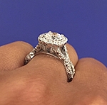 This image shows the setting with a 1.25ct round brilliant cut center diamond. The setting can be ordered to accommodate any shape/size diamond listed in the setting details section below.