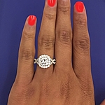 This image shows the setting with a 1.25ct round brilliant cut center diamond. The setting can be ordered to accommodate any shape/size diamond listed in the setting details section below.