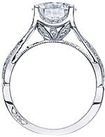 This image shows the setting with a 2.00ct round brilliant cut center diamond. The setting can be ordered to accommodate any shape/size diamond listed in the setting details section below.