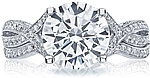 This image shows the setting with a 2.00ct round brilliant cut center diamond. The setting can be ordered to accommodate any shape/size diamond listed in the setting details section below. Shown with the matching band; Sold separately.