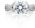 This image shows the setting with a 2.60ct round brilliant cut center diamond. The setting can be ordered to accommodate any shape/size diamond listed in the setting details section below.
