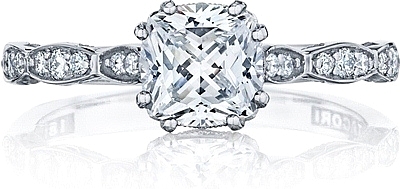 This image shows the setting with a 1.00ct cushion cut center diamond. The setting can be ordered to accommodate any shape/size diamond listed in the setting details section below.