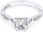 This image shows the setting with a 1.00ct cushion cut center diamond. The setting can be ordered to accommodate any shape/size diamond listed in the setting details section below.