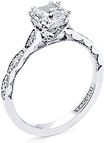 This image shows the setting with a 1.00ct cushion cut center diamond. The setting can be ordered to accommodate any shape/size diamond listed in the setting details section below.