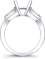 This image shows the setting with a basket made to hold a 1.50ct round brilliant cut center diamond. The setting can be ordered to accommodate any shape/size diamond listed in the setting details section below.
