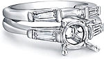 This image shows the setting with a basket made to hold a 1.50ct round brilliant cut center diamond. The setting can be ordered to accommodate any shape/size diamond listed in the setting details section below.