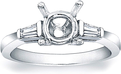 This image shows the setting with a basket made to hold a 1.00ct round brilliant cut center diamond. The setting can be ordered to accommodate any shape/size diamond listed in the setting details section below.