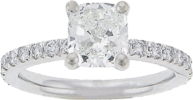 This image shows the setting with a 1.25ct cushion cut center diamond. The setting can be ordered to accommodate any shape/size diamond listed in the setting details section below.