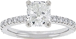 This image shows the setting with a 1.25ct cushion cut center diamond. The setting can be ordered to accommodate any shape/size diamond listed in the setting details section below.