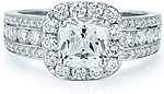 This image shows the setting with a 1.00ct cushion cut center diamond. The setting can be ordered to accommodate any shape/size diamond listed in the setting details section below.
