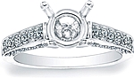 This image shows the setting with a basket made to hold a 1.00ct round brilliant cut center diamond. The setting can be ordered to accommodate any shape/size diamond listed in the setting details section below.